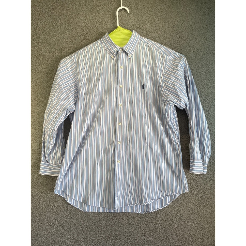 Ralph Lauren Mens Dress Shirt 17 32/33 Blue White Striped Classic Fit